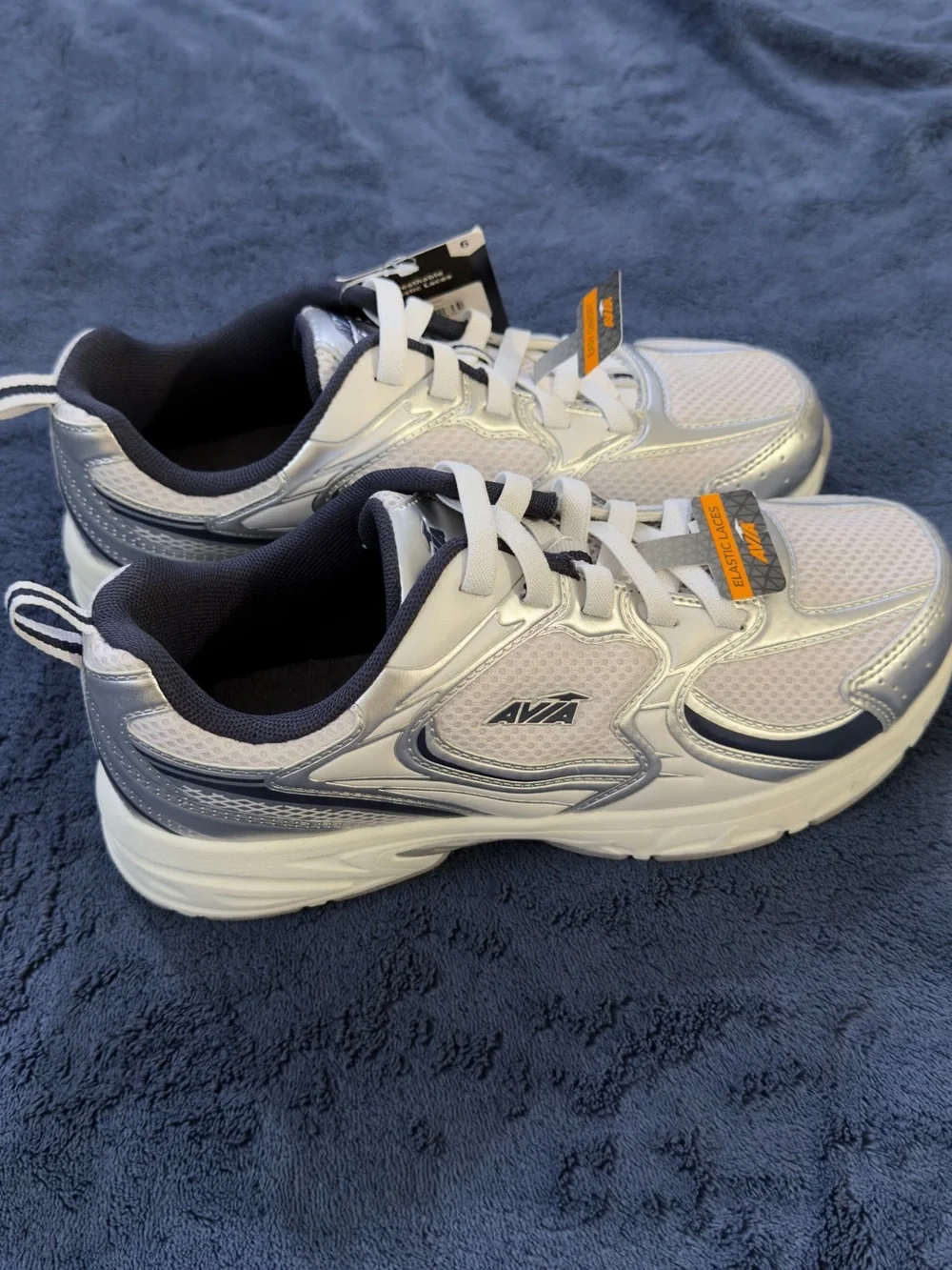 Avia Kids White and Silver Lace-Up Sneakers